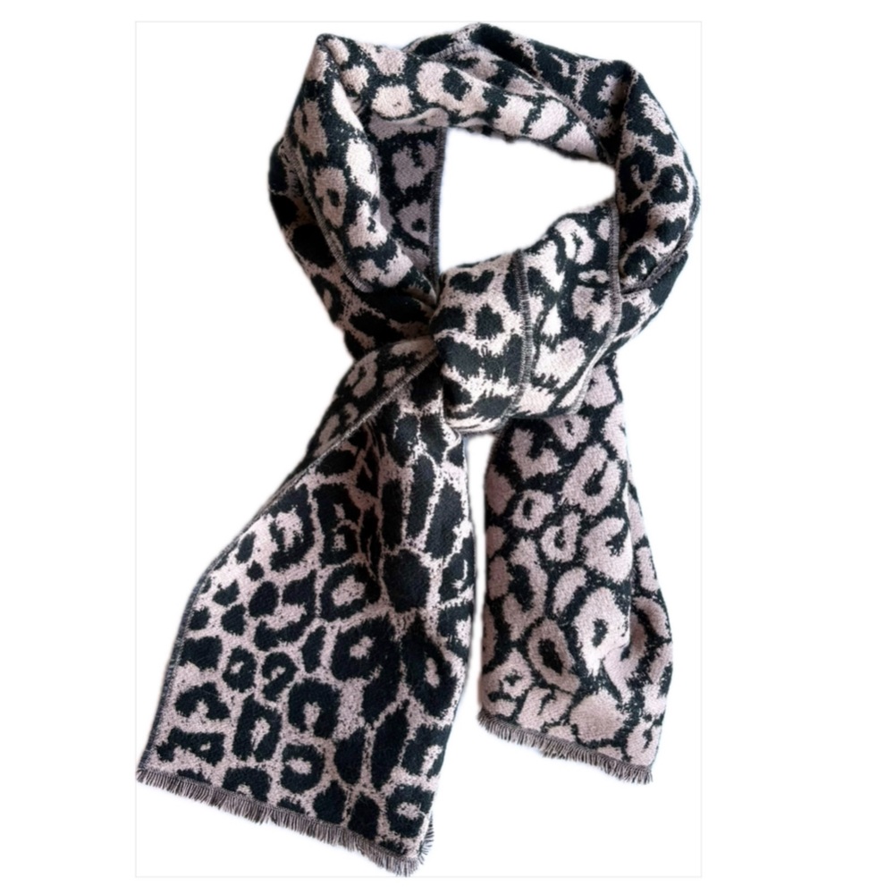 All Saints Reversible Scarf Leopard Print Black Pink